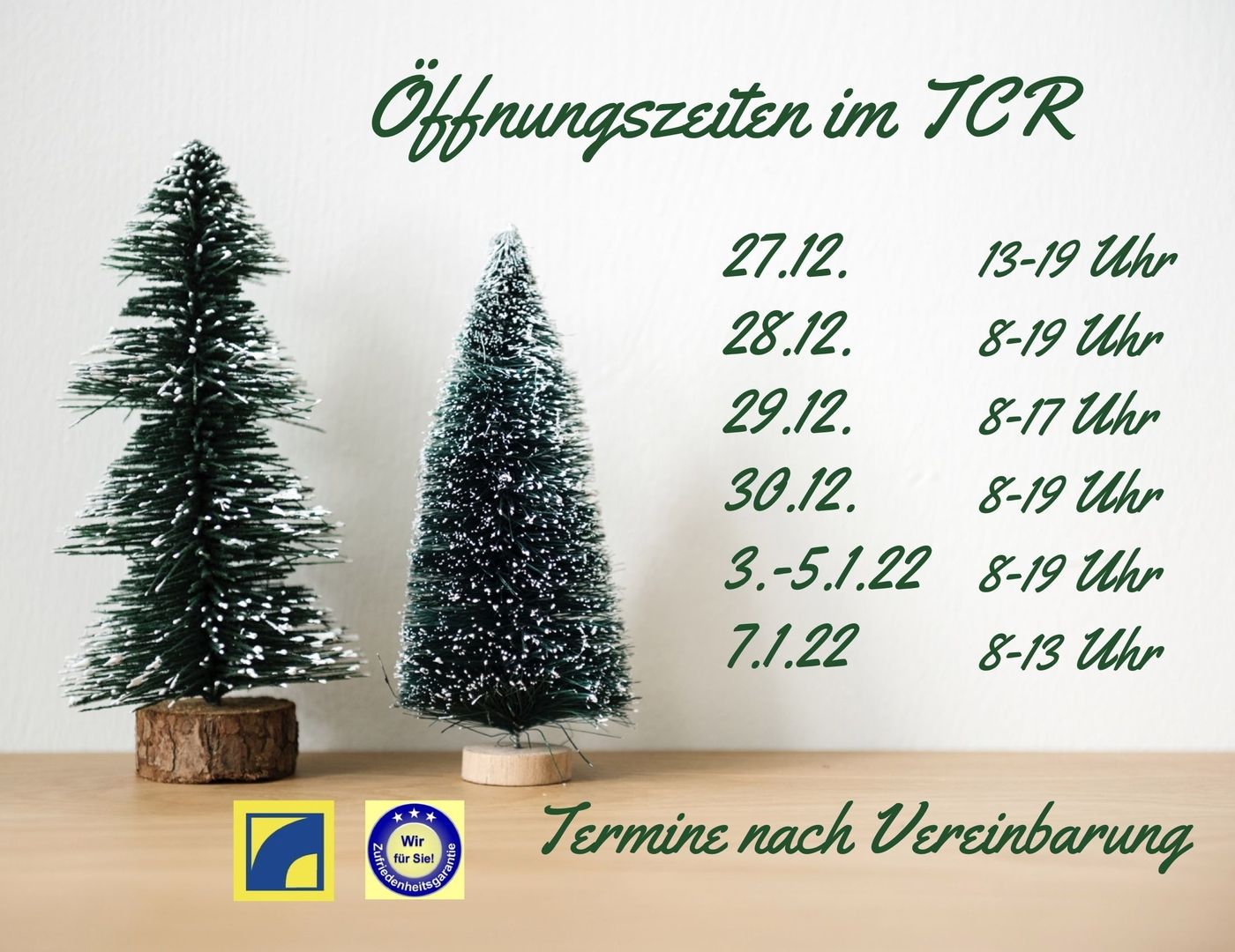 Öffnungszeiten über Weihnachten